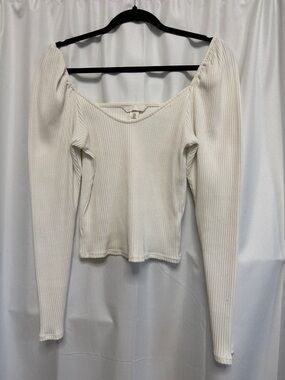 H&M Cream Ribbed Square-Neck Long Sleeve Top